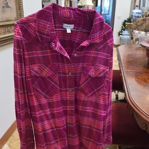 On 34th Pink Plaid Button Down Shirt